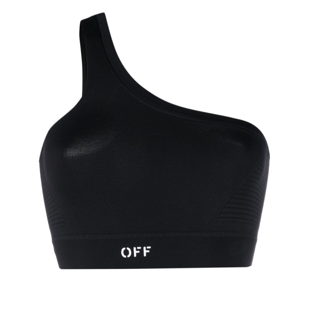 $220 off—-white black asymmetrical one shoulder sports bra, S